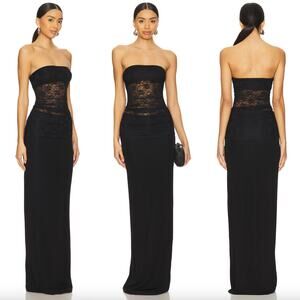 Lovers and Friends | NWT Zahra Gown in Black Lace Jersey Column Maxi Dress XS